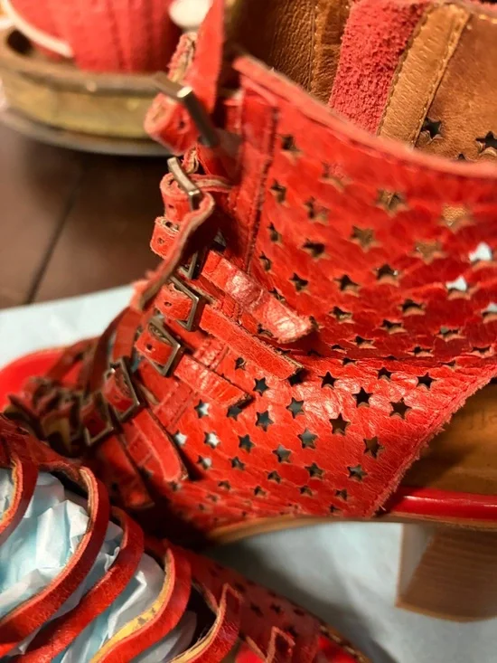 Jeffrey Campbell Red Star-Cutout Strappy Block Heel Boots - Picture 5 of 11